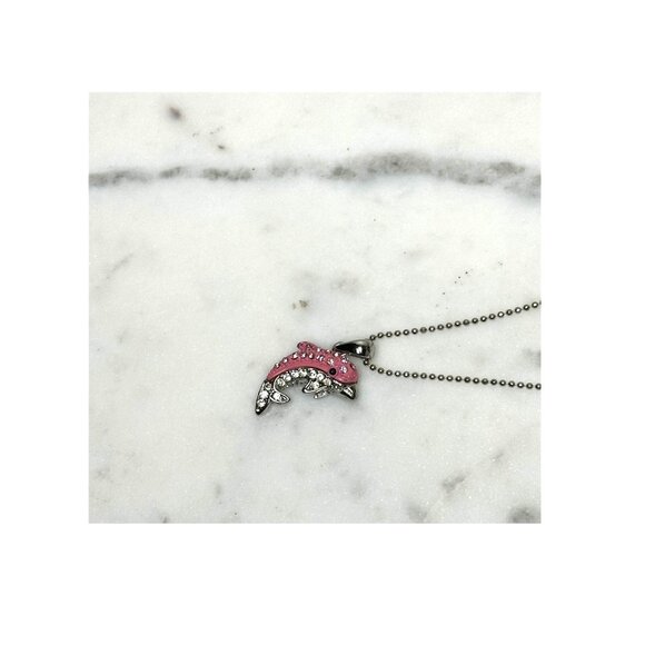 Pink Crystal Dolphin Pendant Necklace On Ball Chain - Picture 4 of 7